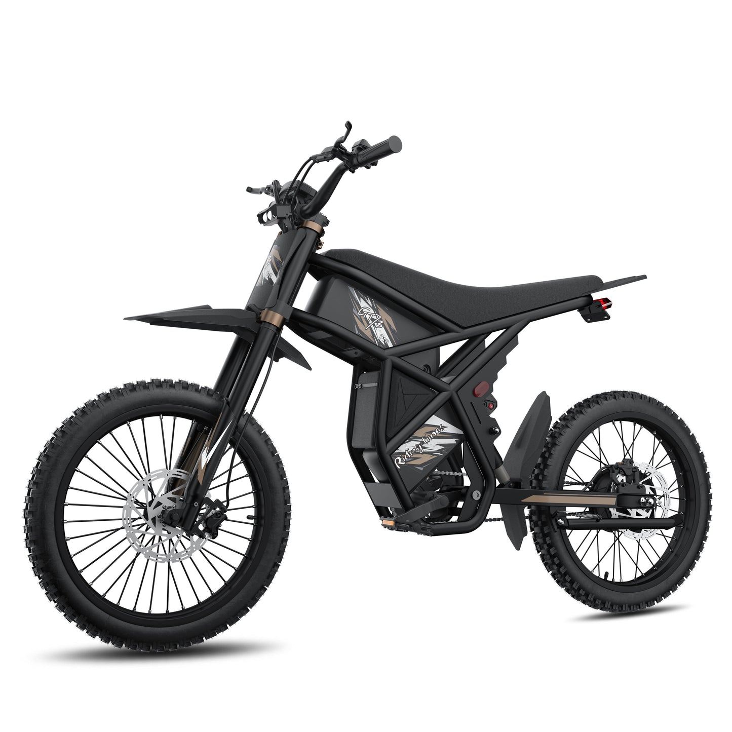Black GT73 Pro electric motorbike with rugged off-road tires and rear gear hub motor design