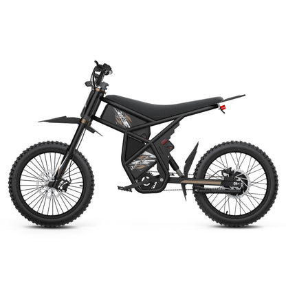 Black GT73 Pro electric motorbike with rugged off-road tires and rear gear hub motor design