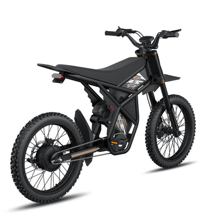 Black GT73 Pro electric motorbike with rugged off-road tires and rear gear hub motor design