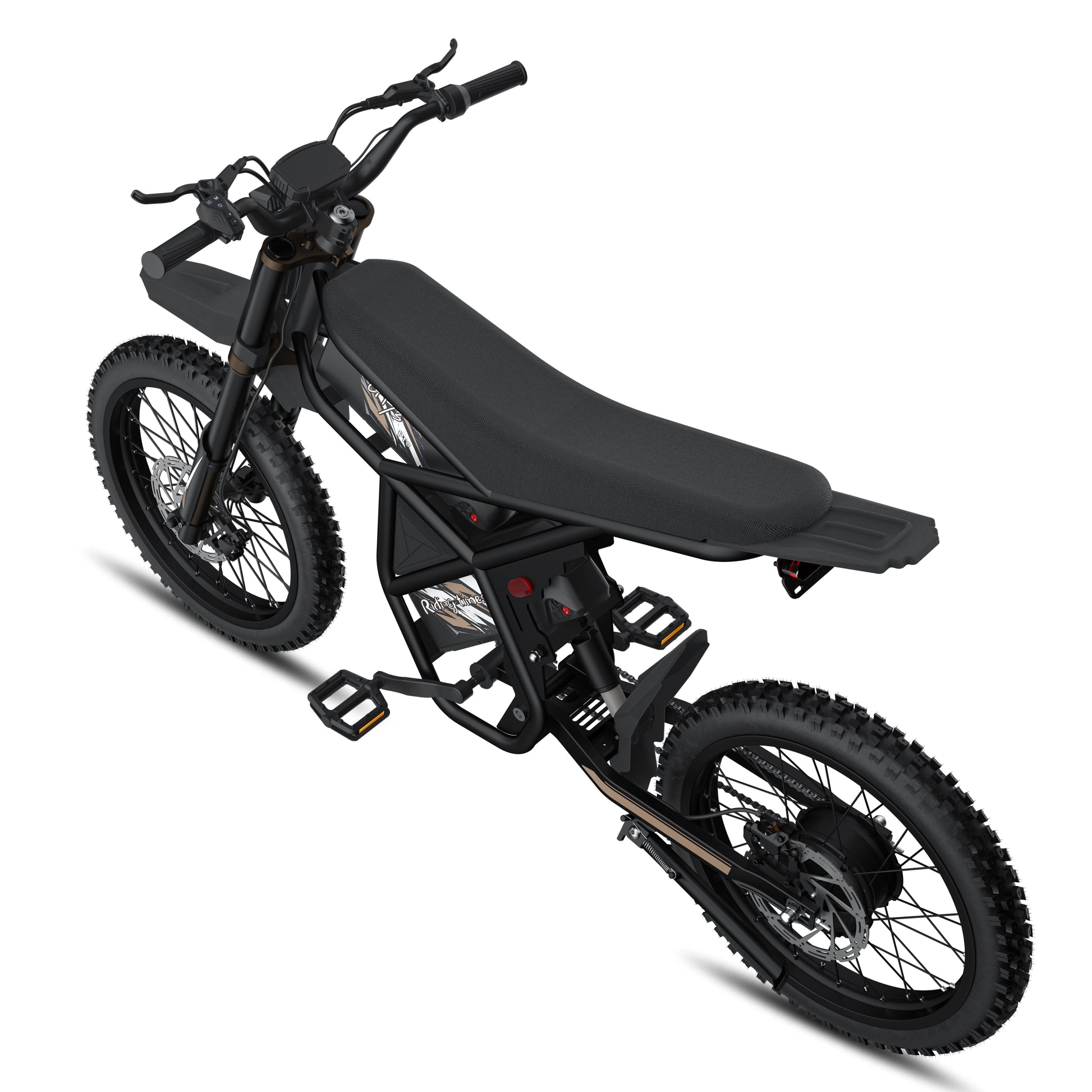 Black GT73 Pro electric motorbike with rugged off-road tires and rear gear hub motor design
