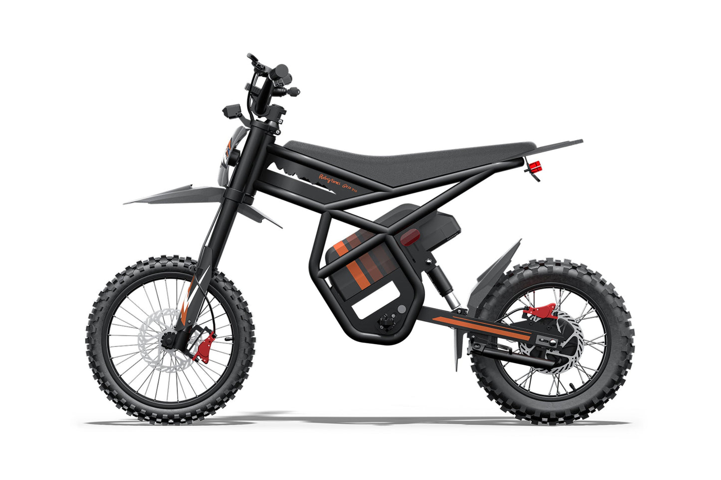 Black GT54Pro  electric bike with orange accents on a white background