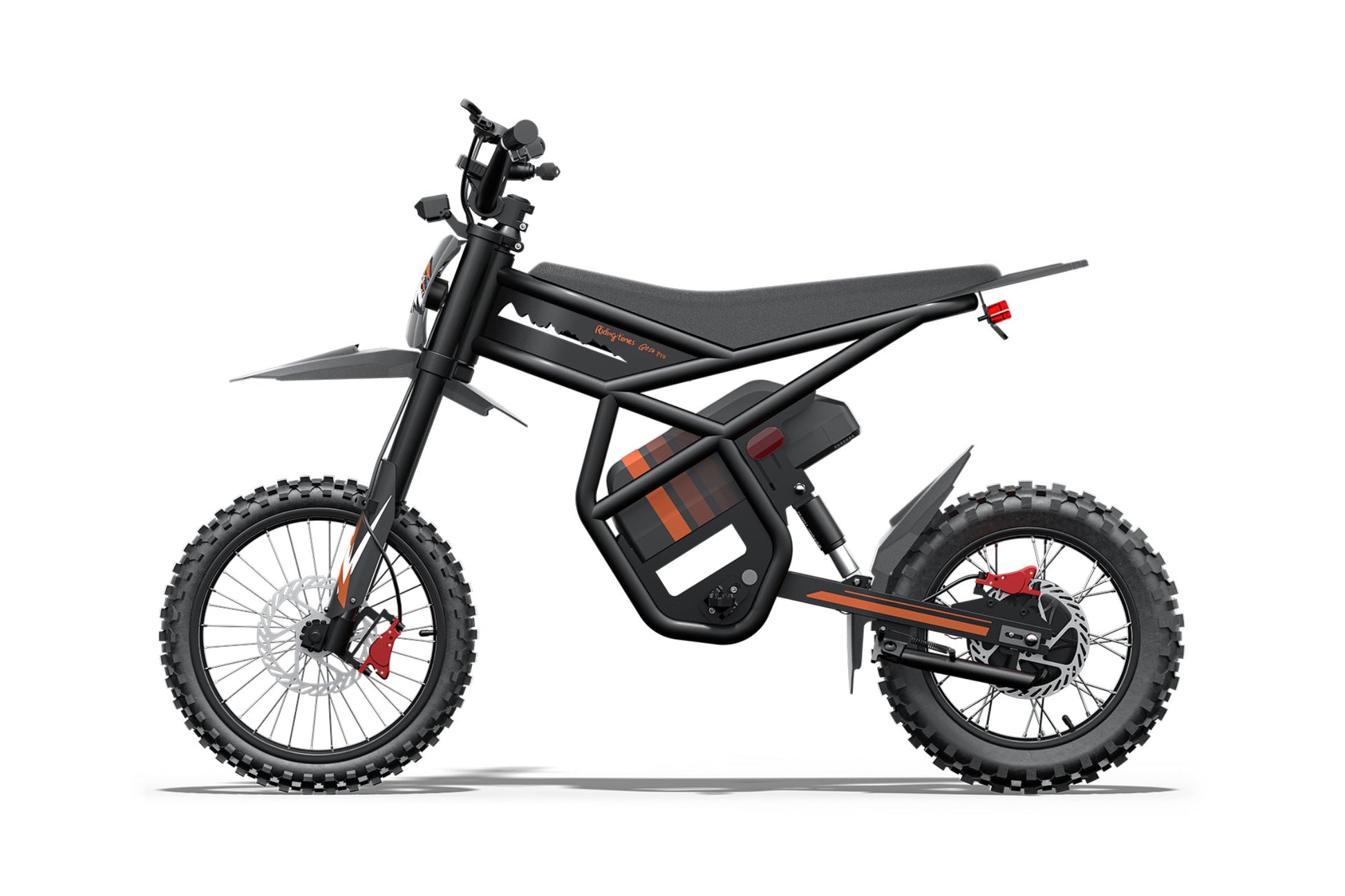 Black GT54Pro  electric bike with orange accents on a white background