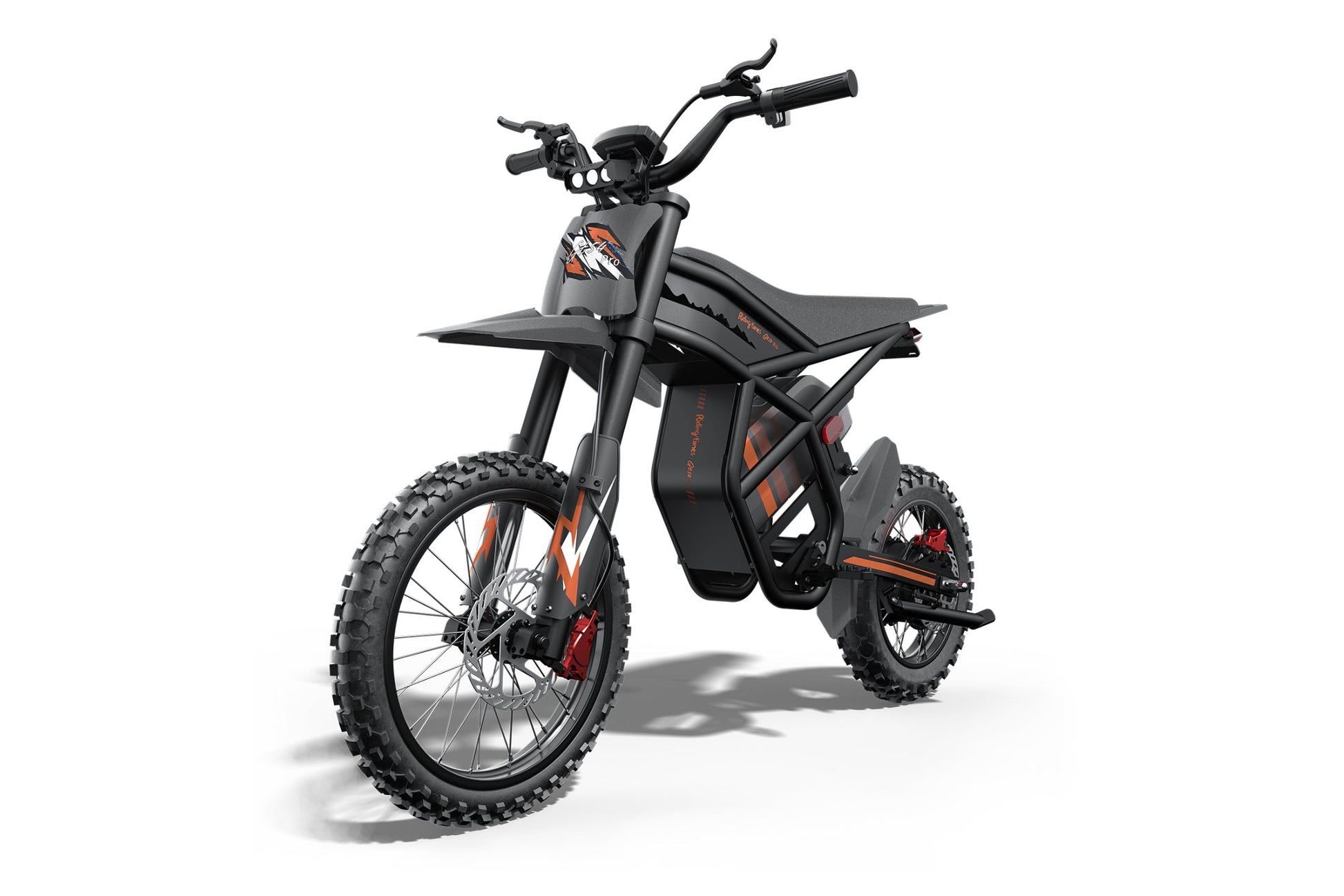 Black GT54Pro electric bike with orange accents on a white background