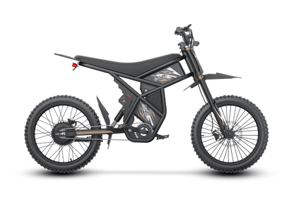 Black GT73 Pro electric motorbike with rugged off-road tires and rear gear hub motor design